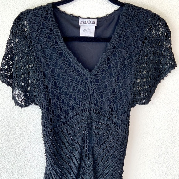 Y2K! Marisol Beaded Dress Black Lace Crochet Size Medium - Picture 16 of 16